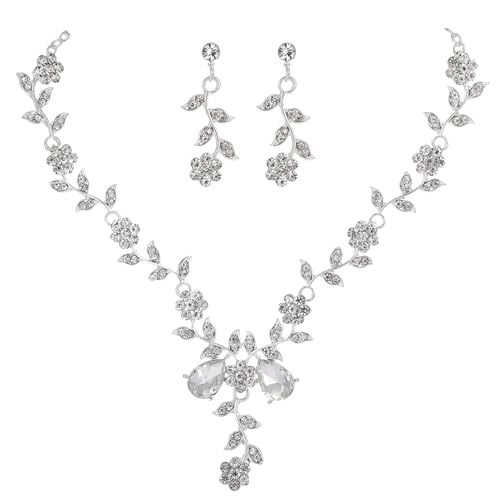 Menyasszonyi nyaklánc és fülbevaló készlet, kristályos kövekkel, ötvözet, elektroplátolás, Yusheng márka, édes stílus, nőknek