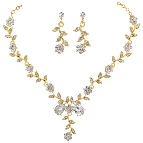Menyasszonyi nyaklánc és fülbevaló készlet, kristályos kövekkel, ötvözet, elektroplátolás, Yusheng márka, édes stílus, nőknek