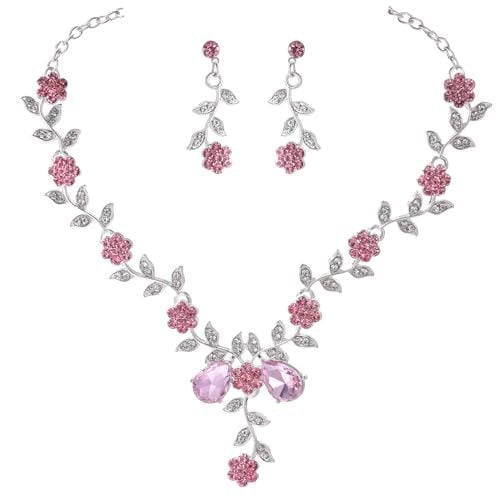 Menyasszonyi nyaklánc és fülbevaló készlet, kristályos kövekkel, ötvözet, elektroplátolás, Yusheng márka, édes stílus, nőknek