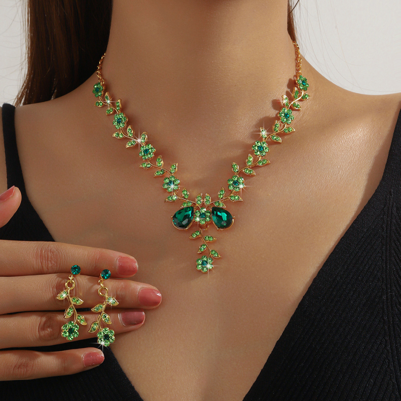 Menyasszonyi nyaklánc és fülbevaló készlet, kristályos kövekkel, ötvözet, elektroplátolás, Yusheng márka, édes stílus, nőknek