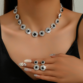 RNAFASHION Ženski set nakita – naušnice i ogrlica s bambusnom lancem, elektroplatiranje, materijal Rhinestone, uzorak zvijezde/sunce i mjesec/univerzum