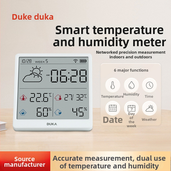 Домашен термометър и хигромер със Wi‑Fi, стенен монтаж, високопрецизен цифров дисплей, интелигентен будилник и метеорологична станция