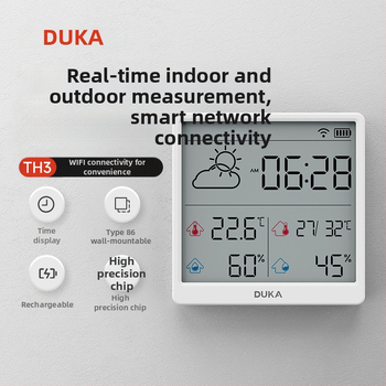 Домашен термометър и хигромер със Wi‑Fi, стенен монтаж, високопрецизен цифров дисплей, интелигентен будилник и метеорологична станция