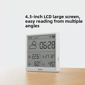 Домашен термометър и хигромер със Wi‑Fi, стенен монтаж, високопрецизен цифров дисплей, интелигентен будилник и метеорологична станция