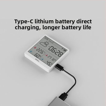 Домашен термометър и хигромер със Wi‑Fi, стенен монтаж, високопрецизен цифров дисплей, интелигентен будилник и метеорологична станция