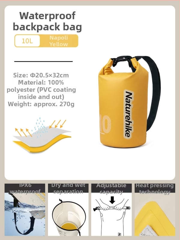 Ārējā ūdensnecaurlaidīgā soma ar sausā–mokra atdalīšanu raftingam, pludmalei, peldēšanai un niršanai — mugursomas uzglabāšanai, zīda ziedu materiāls, pavasaris 2025