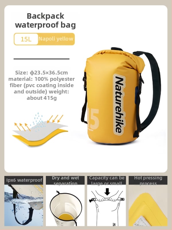 Ārējā ūdensnecaurlaidīgā soma ar sausā–mokra atdalīšanu raftingam, pludmalei, peldēšanai un niršanai — mugursomas uzglabāšanai, zīda ziedu materiāls, pavasaris 2025