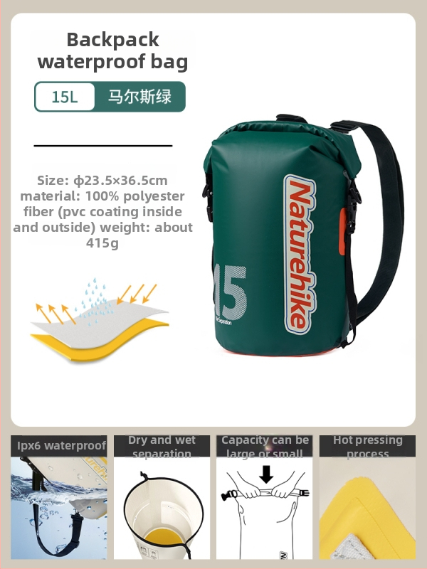 Ārējā ūdensnecaurlaidīgā soma ar sausā–mokra atdalīšanu raftingam, pludmalei, peldēšanai un niršanai — mugursomas uzglabāšanai, zīda ziedu materiāls, pavasaris 2025