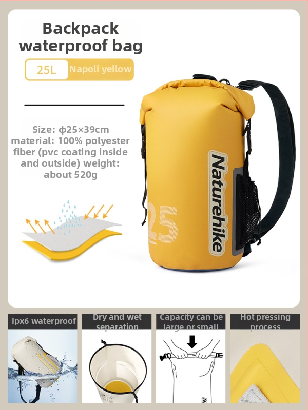 Ārējā ūdensnecaurlaidīgā soma ar sausā–mokra atdalīšanu raftingam, pludmalei, peldēšanai un niršanai — mugursomas uzglabāšanai, zīda ziedu materiāls, pavasaris 2025