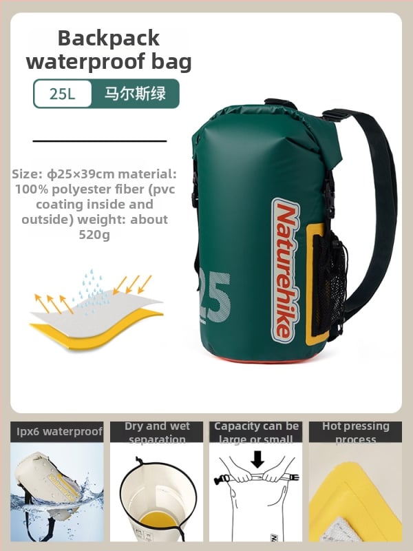 Ārējā ūdensnecaurlaidīgā soma ar sausā–mokra atdalīšanu raftingam, pludmalei, peldēšanai un niršanai — mugursomas uzglabāšanai, zīda ziedu materiāls, pavasaris 2025