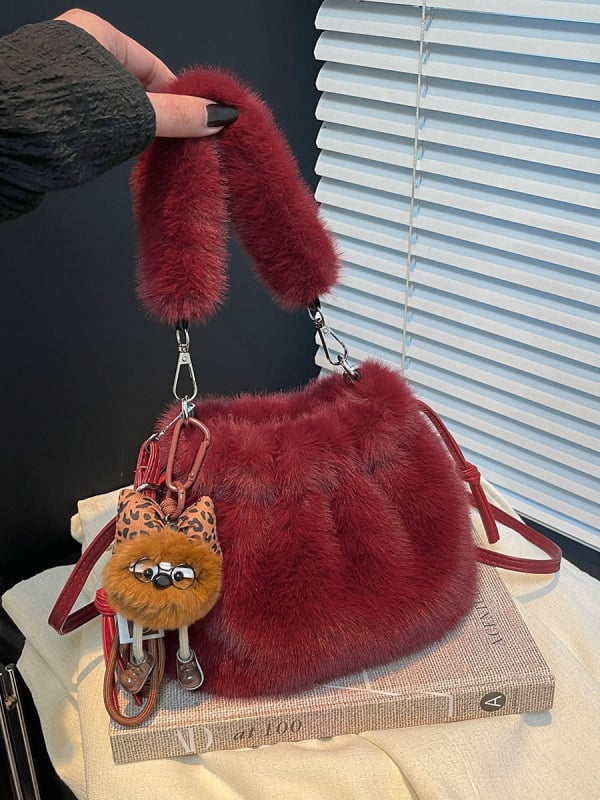 Чанта-кофа от плюш, стилна и ежедневна, магнитно закопчаване, джоб за телефон