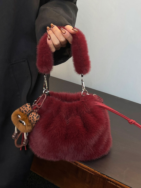 Чанта-кофа от плюш, стилна и ежедневна, магнитно закопчаване, джоб за телефон