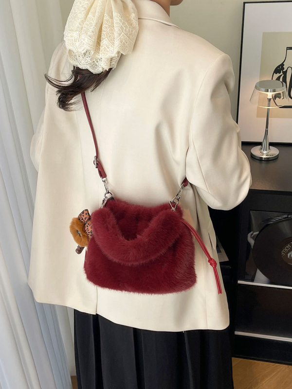 Чанта-кофа от плюш, стилна и ежедневна, магнитно закопчаване, джоб за телефон