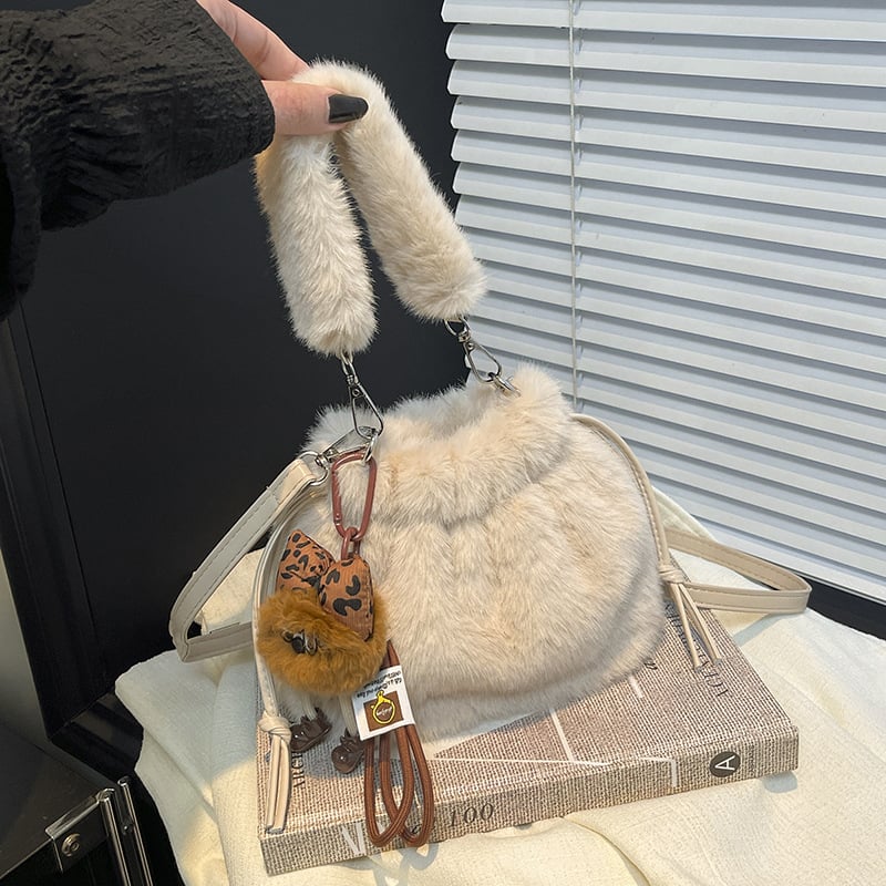 Чанта-кофа от плюш, стилна и ежедневна, магнитно закопчаване, джоб за телефон