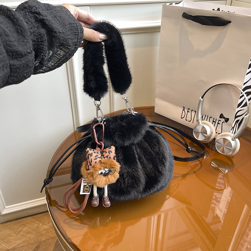 Чанта-кофа от плюш, стилна и ежедневна, магнитно закопчаване, джоб за телефон