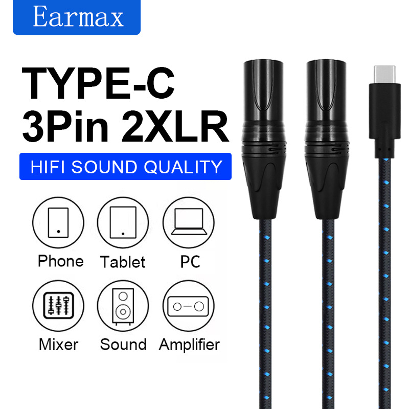 TYPE-C kabel za 2XLR 3-pin za pojačala i audio sustave, jezgro: najlon, vodič: bakar bez oksidacije, težina 0,03 kg, marka Earmax
