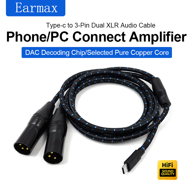 TYPE-C kabel za 2XLR 3-pin za pojačala i audio sustave, jezgro: najlon, vodič: bakar bez oksidacije, težina 0,03 kg, marka Earmax