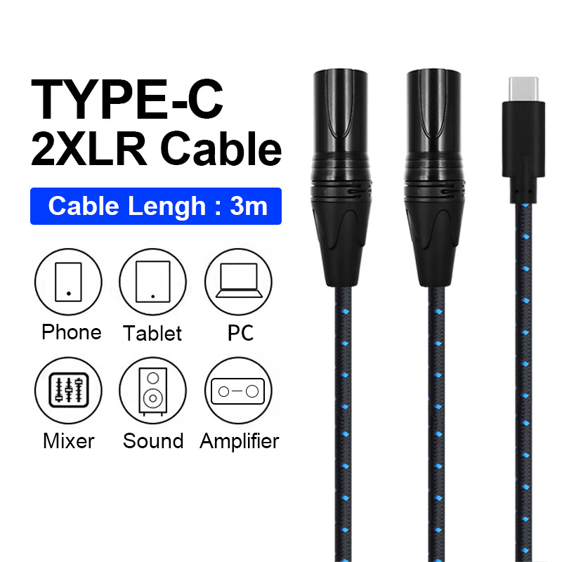 TYPE-C kabel za 2XLR 3-pin za pojačala i audio sustave, jezgro: najlon, vodič: bakar bez oksidacije, težina 0,03 kg, marka Earmax