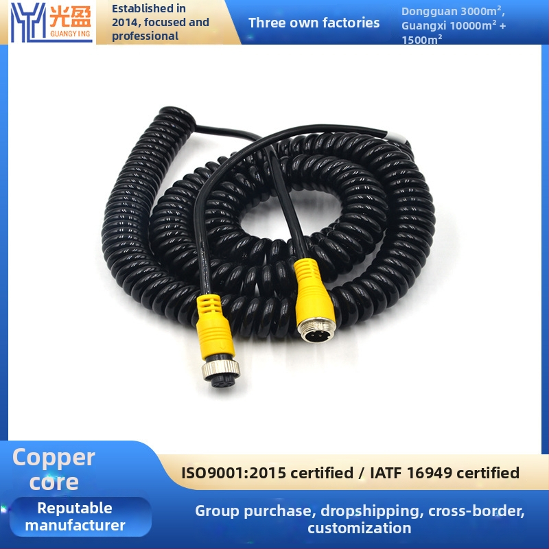 Video predlžovací pružinový kábel s leteckým konektorom pre kameru nákladného auta, TPU plášť, ROHS certifikovaný audiovizuálny kábel
