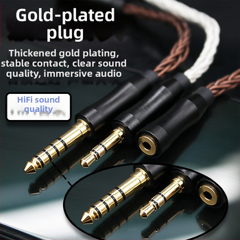Osemvláknový jednokrystalový meďový adaptér kábel, 2.5 mm balansovaný samica na 3.5 mm stereo / 4.4 mm balansovaný samec, audiophile kábel