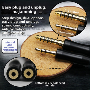 Osemvláknový jednokrystalový meďový adaptér kábel, 2.5 mm balansovaný samica na 3.5 mm stereo / 4.4 mm balansovaný samec, audiophile kábel
