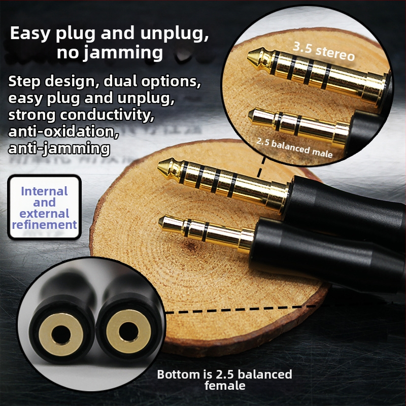 Osemvláknový jednokrystalový meďový adaptér kábel, 2.5 mm balansovaný samica na 3.5 mm stereo / 4.4 mm balansovaný samec, audiophile kábel