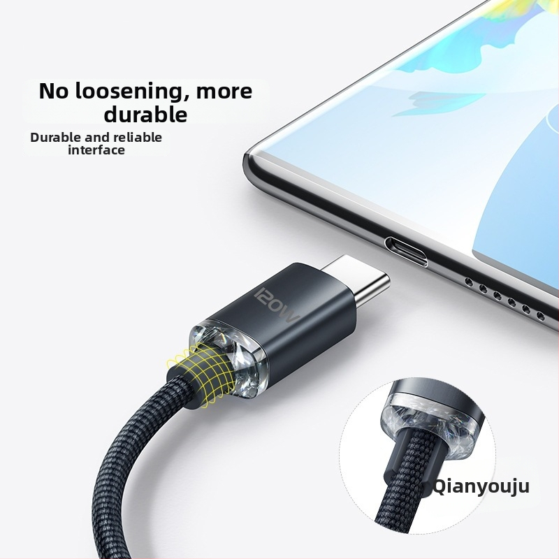 Dvojhlavý Type-C dátový kábel s 120W rýchlym nabíjaním, kompatibilný s Huawei Mate60 a zariadeniami Apple