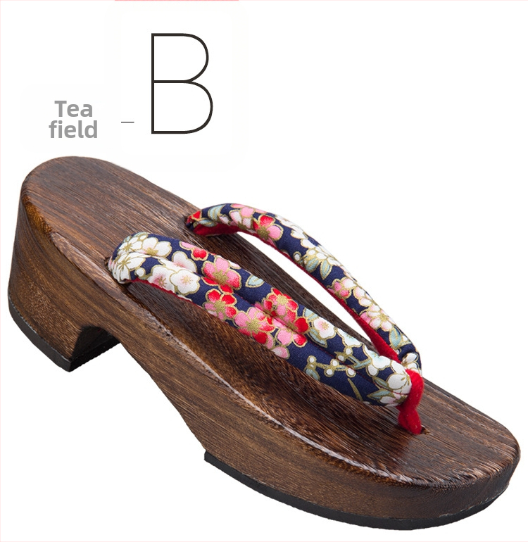 Moterų gėlių etninės klogų sandalai su medvilnine viršūne, medinė pada, kulnas 3–5 cm, stora padas 5–8 cm