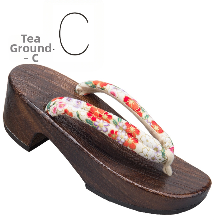 Moterų gėlių etninės klogų sandalai su medvilnine viršūne, medinė pada, kulnas 3–5 cm, stora padas 5–8 cm