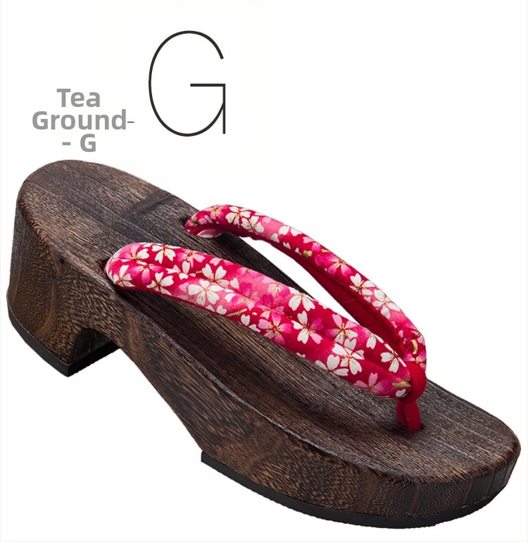 Moterų gėlių etninės klogų sandalai su medvilnine viršūne, medinė pada, kulnas 3–5 cm, stora padas 5–8 cm