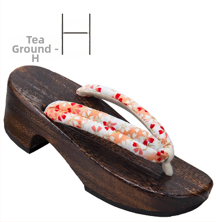 Moterų gėlių etninės klogų sandalai su medvilnine viršūne, medinė pada, kulnas 3–5 cm, stora padas 5–8 cm