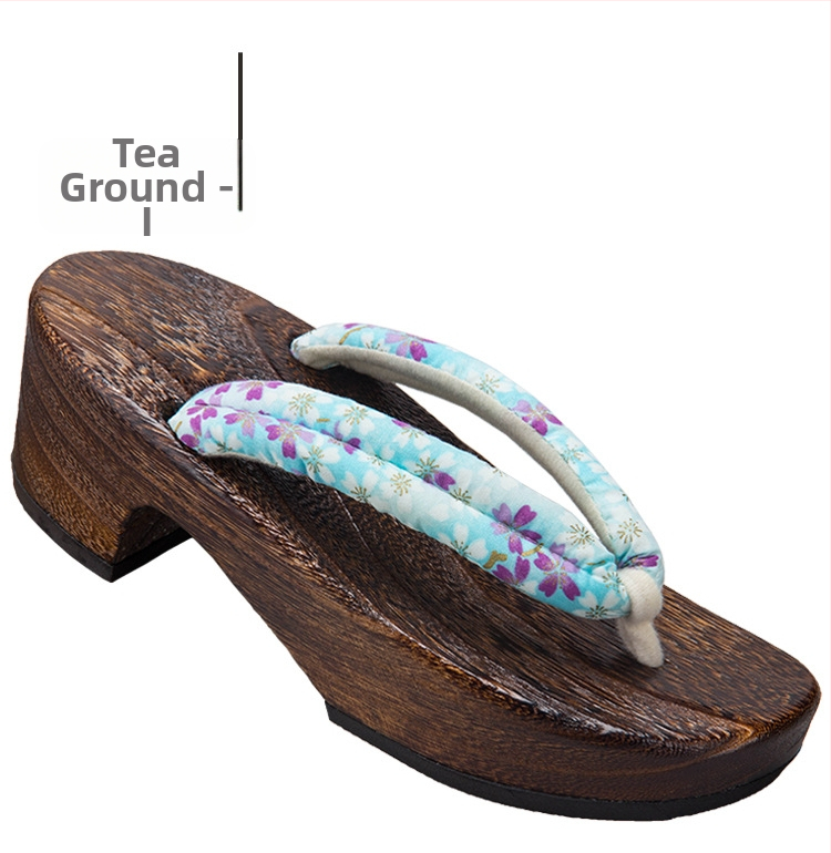 Moterų gėlių etninės klogų sandalai su medvilnine viršūne, medinė pada, kulnas 3–5 cm, stora padas 5–8 cm