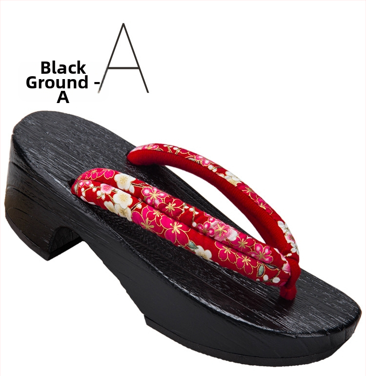 Moterų gėlių etninės klogų sandalai su medvilnine viršūne, medinė pada, kulnas 3–5 cm, stora padas 5–8 cm