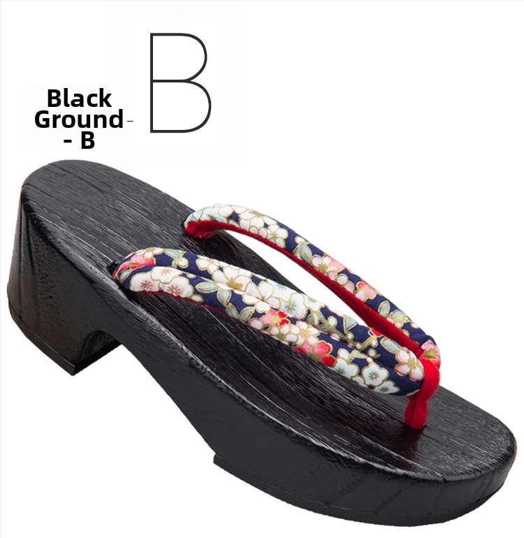 Moterų gėlių etninės klogų sandalai su medvilnine viršūne, medinė pada, kulnas 3–5 cm, stora padas 5–8 cm