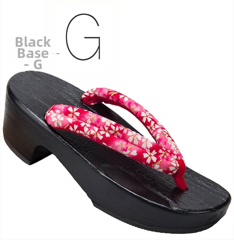 Moterų gėlių etninės klogų sandalai su medvilnine viršūne, medinė pada, kulnas 3–5 cm, stora padas 5–8 cm