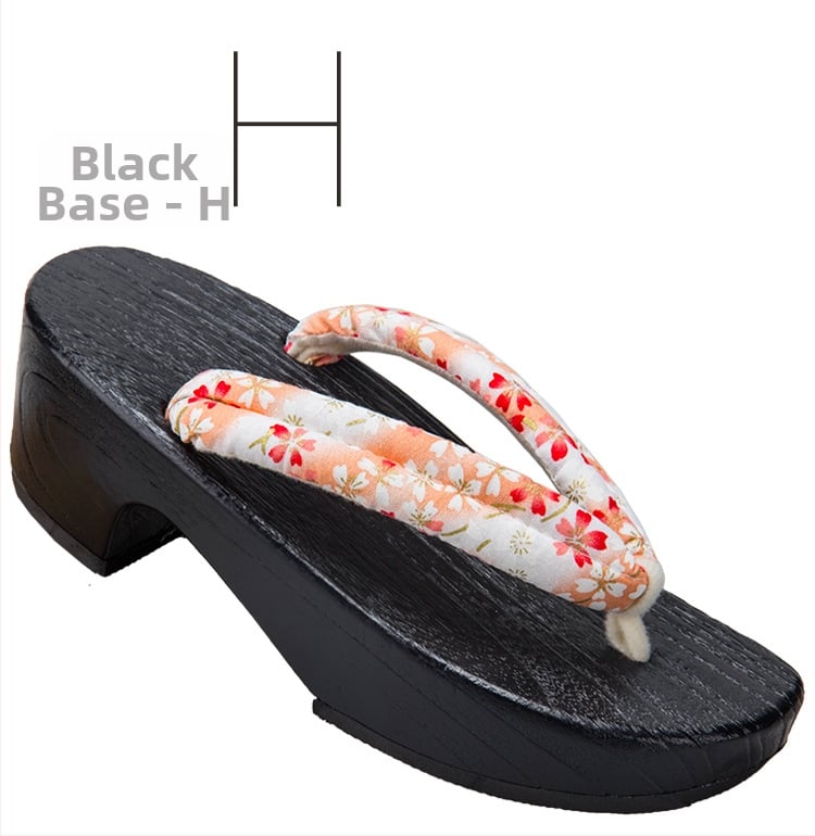 Moterų gėlių etninės klogų sandalai su medvilnine viršūne, medinė pada, kulnas 3–5 cm, stora padas 5–8 cm