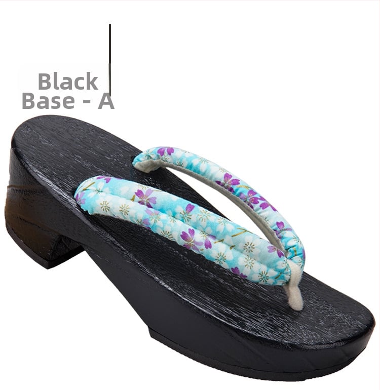 Moterų gėlių etninės klogų sandalai su medvilnine viršūne, medinė pada, kulnas 3–5 cm, stora padas 5–8 cm