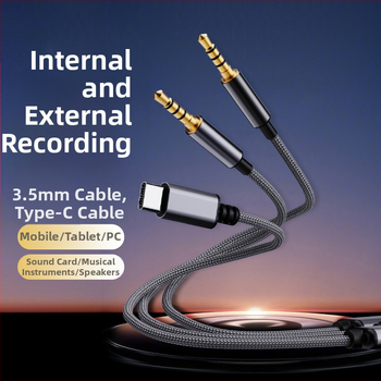 Arjuno Kábel na nahrávanie s vysokým rozlíšením – Type-C na 3,5 mm audio kábel pre digitálne zariadenia, jadro nylon, kábel zliatina