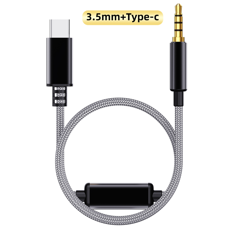Arjuno Kábel na nahrávanie s vysokým rozlíšením – Type-C na 3,5 mm audio kábel pre digitálne zariadenia, jadro nylon, kábel zliatina