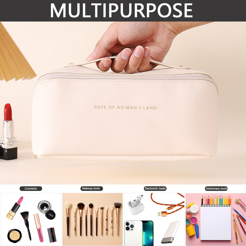 Козметична чанта за пътуване - голям капацитет, водоустойчива, разделяне сухо/мокро, износоустойчива (PVC материал; буквен принт; подплата полиестер)