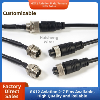 GX12-4P авиационен конектор кабел, кабел с четири проводника GX12 женски терминал, медни контакти, модел Haisheng Wire GX16, за нова енергия