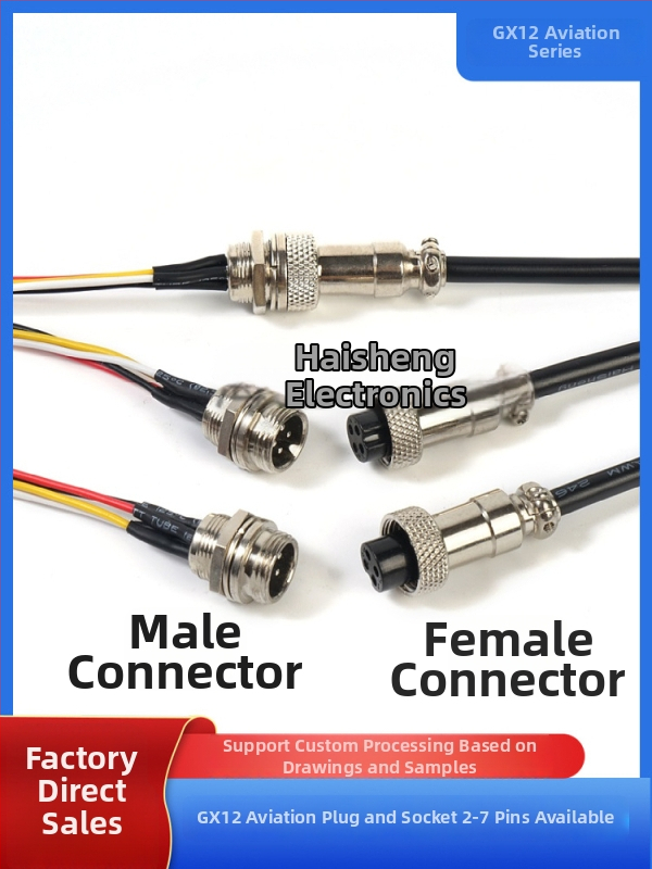 GX12-4P авиационен конектор кабел, кабел с четири проводника GX12 женски терминал, медни контакти, модел Haisheng Wire GX16, за нова енергия