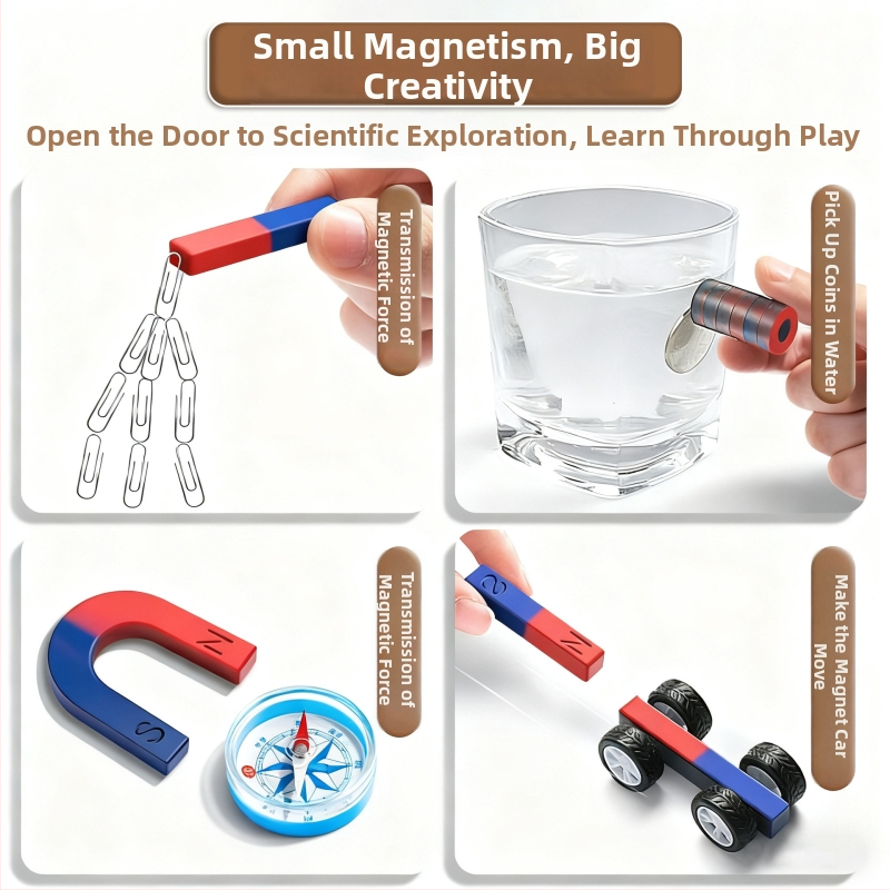 Magnētu komplekts otrās klases zinātnes eksperimentiem, iekļauj kompasu un mācību palīglīdzekļus, magnētiskais materiāls