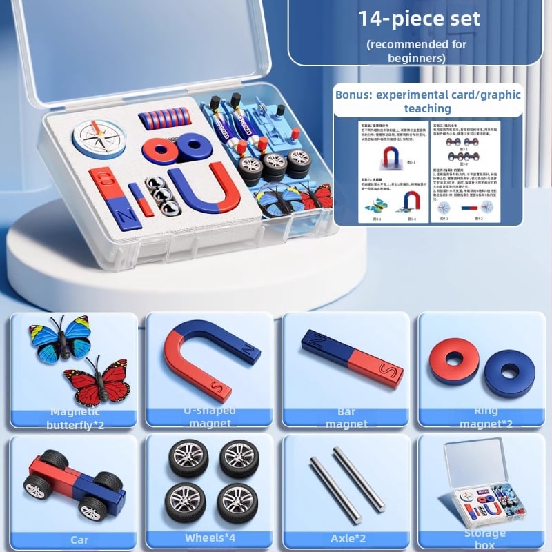Magnētu komplekts otrās klases zinātnes eksperimentiem, iekļauj kompasu un mācību palīglīdzekļus, magnētiskais materiāls