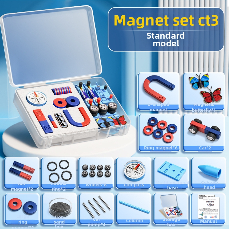 Magnētu komplekts otrās klases zinātnes eksperimentiem, iekļauj kompasu un mācību palīglīdzekļus, magnētiskais materiāls