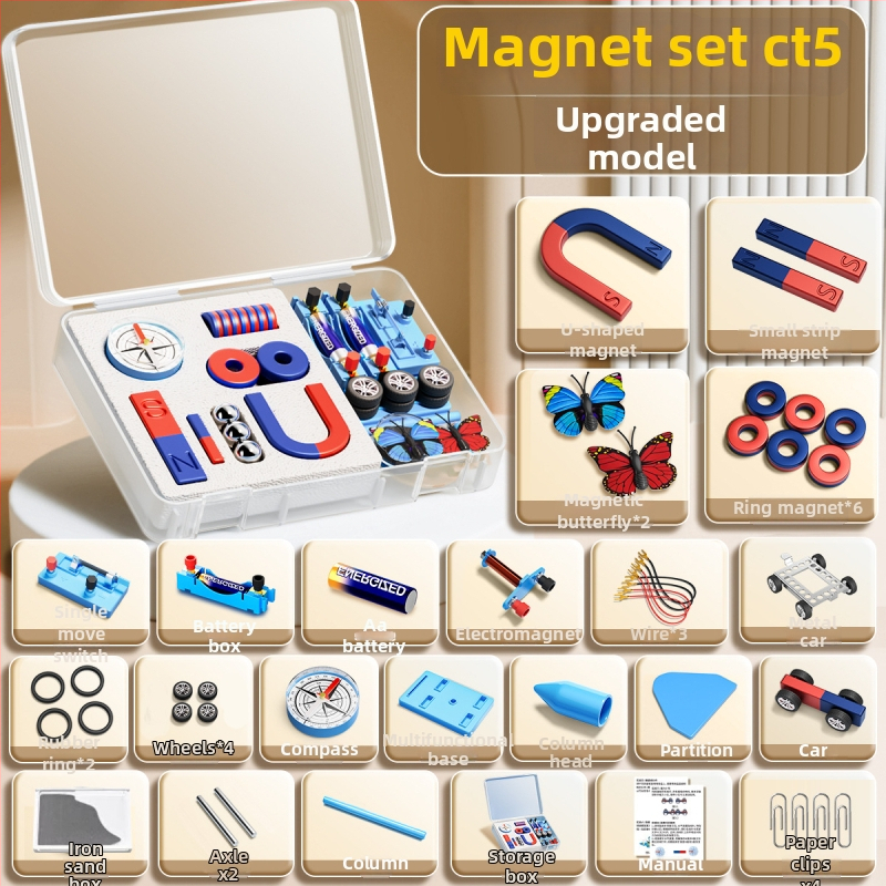 Magnētu komplekts otrās klases zinātnes eksperimentiem, iekļauj kompasu un mācību palīglīdzekļus, magnētiskais materiāls
