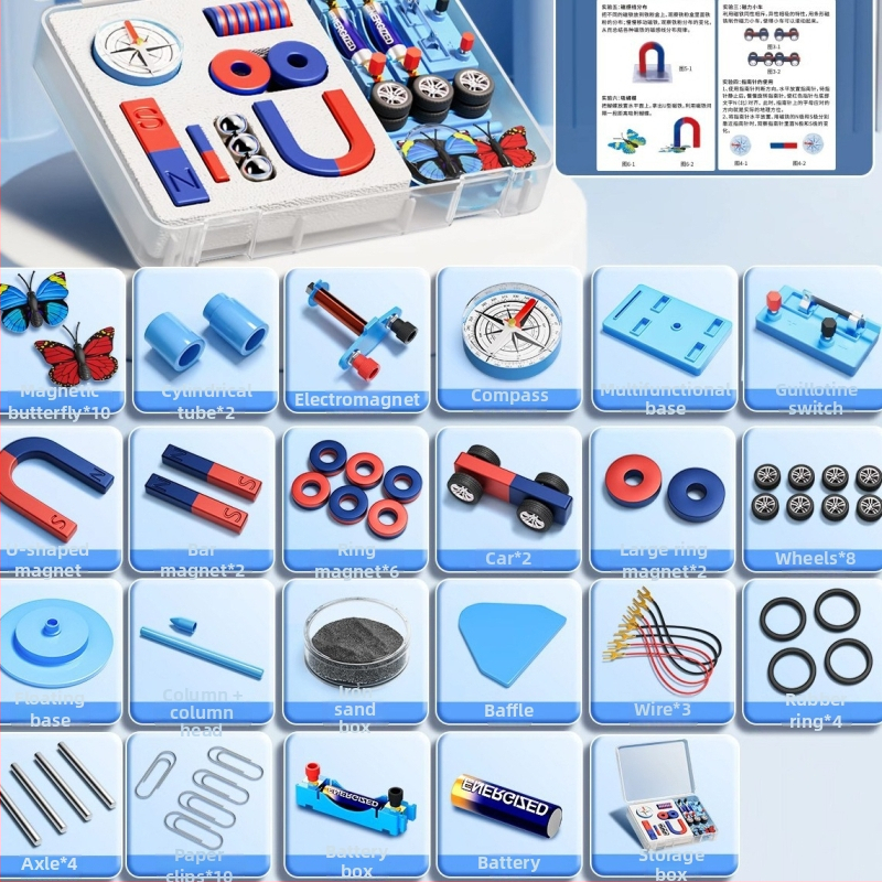 Magnētu komplekts otrās klases zinātnes eksperimentiem, iekļauj kompasu un mācību palīglīdzekļus, magnētiskais materiāls