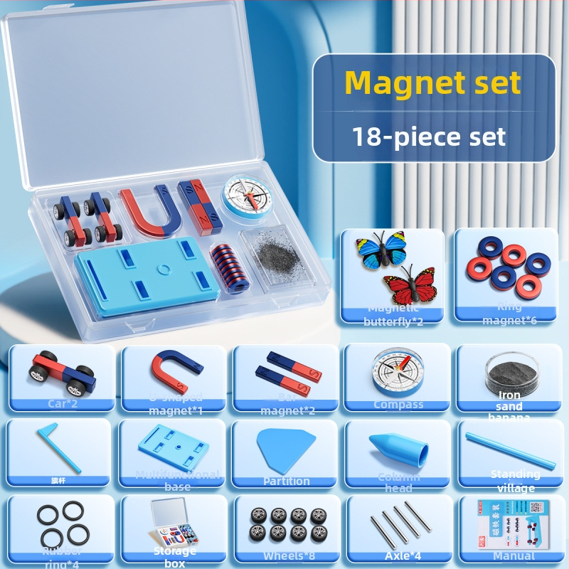 Magnētu komplekts otrās klases zinātnes eksperimentiem, iekļauj kompasu un mācību palīglīdzekļus, magnētiskais materiāls