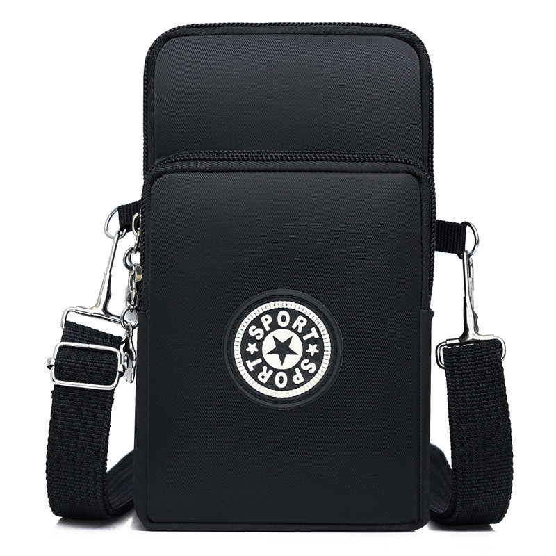 Nylon válltáska cipzárral, függőleges négyzet alakú forma, mobiltelefon zseb, poliészter bélés — városi minimalist stílus mindennapi használatra