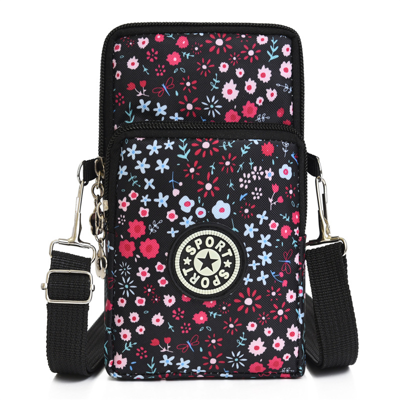 Nylon válltáska cipzárral, függőleges négyzet alakú forma, mobiltelefon zseb, poliészter bélés — városi minimalist stílus mindennapi használatra